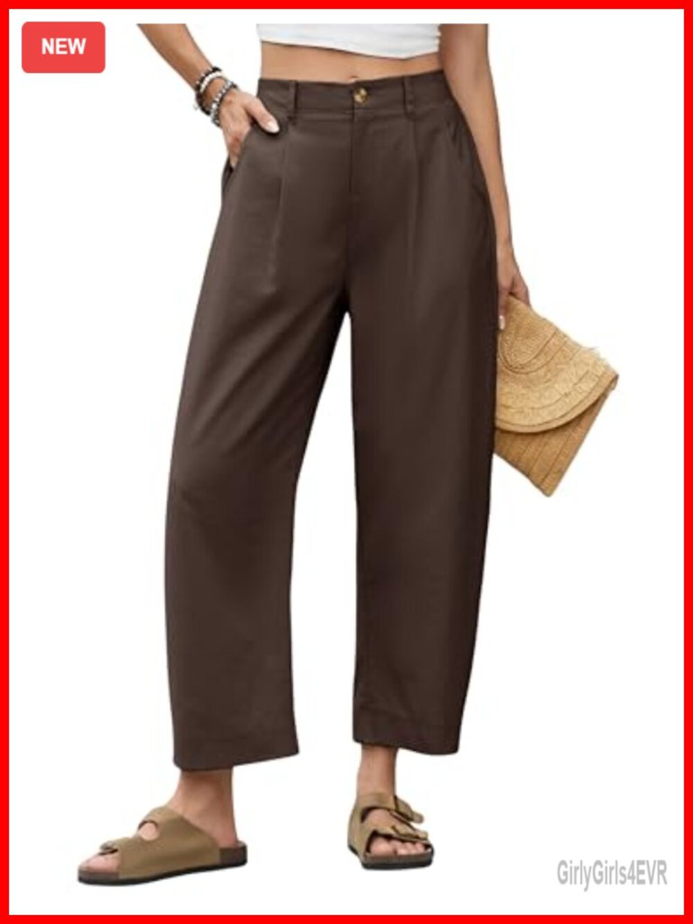 Linen Blend Barrel Wide Leg Capri Pants High Waisted Pleated Trousers